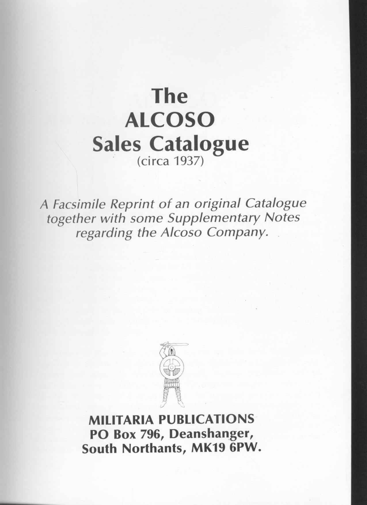 ALCOSO Catalogue ( Reprint plus extra information in English )