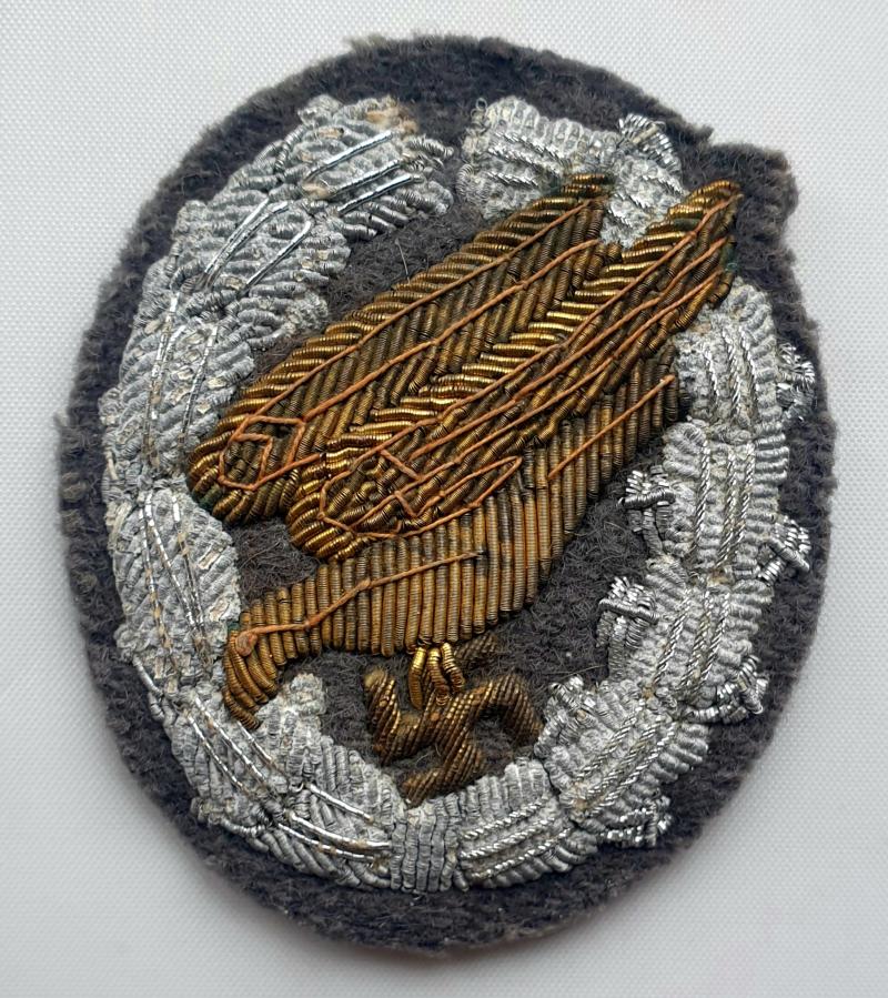 Extremely rare Officer quality Luftwaffe Fallschirmjäger bullion badge.