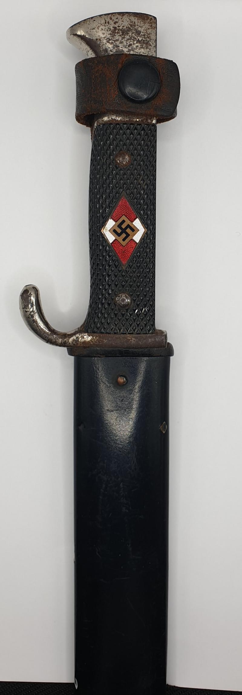 Transitional Hitler Youth Knife with Motto by Carl Eickhorn dated 1937.
