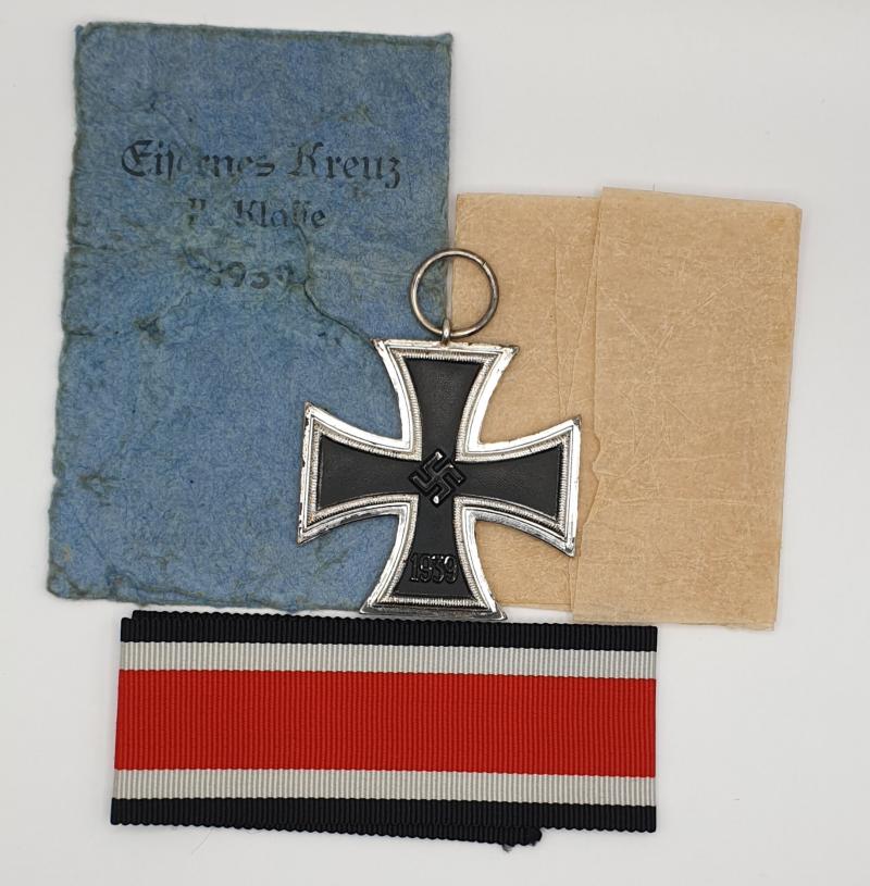 RARE - One piece 1939 Otto Schickle Schinkel-form Iron Cross Second Class with packet, tissue wrap and ribbon.