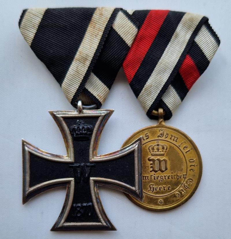 Rare 1870 Iron Cross Second Class and 1870/71 Commemorative War Medal for Combatants two place medal bar.