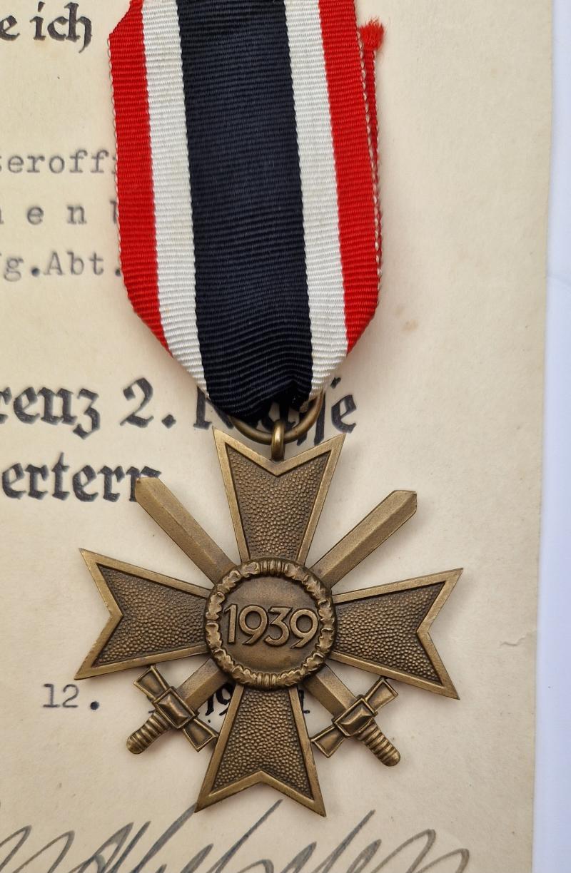 1939 War Merit Cross Second Class with Swords & Ostmedaille citation and medal set, Panzerjäger 19th Panzer Division.
