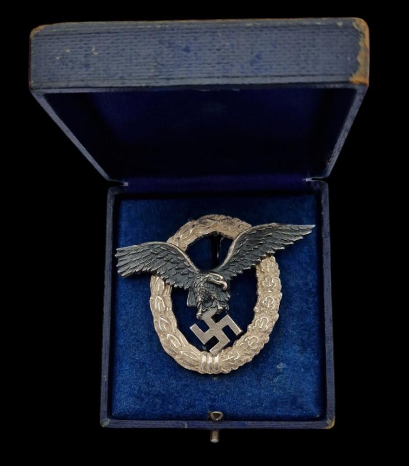 Early Luftwaffe Pilot Badge in titled case of issue by BSW.