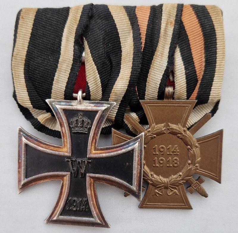 Court mounted 1914 Iron Cross Second Class and Hindenburg Cross with Swords by Wagner.