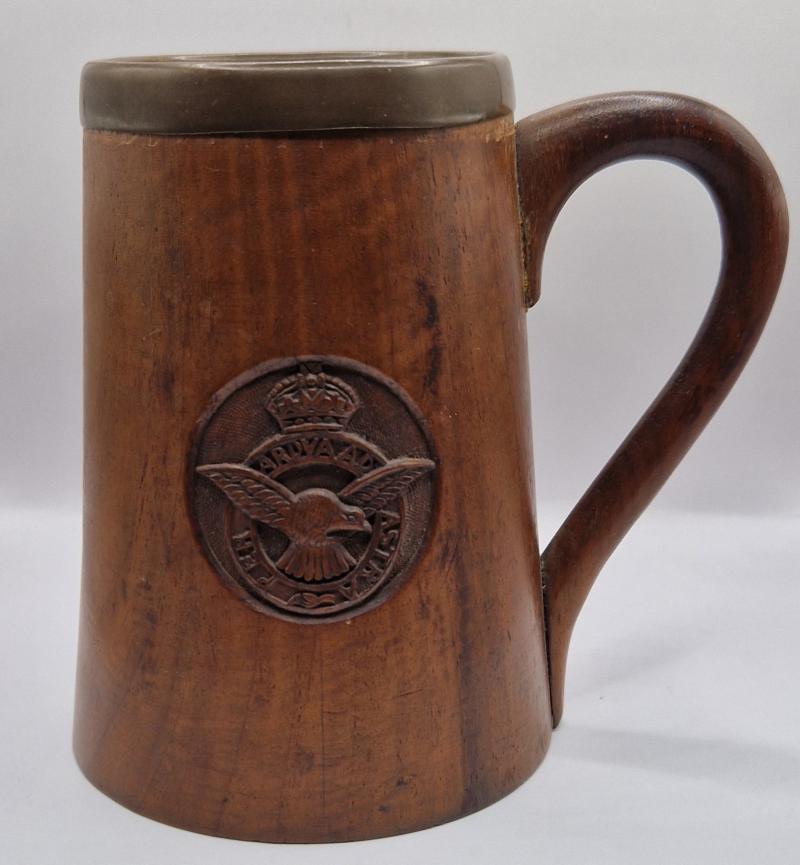 RAF wood and brass tankard made in Germany 1945 2nd TAF.
