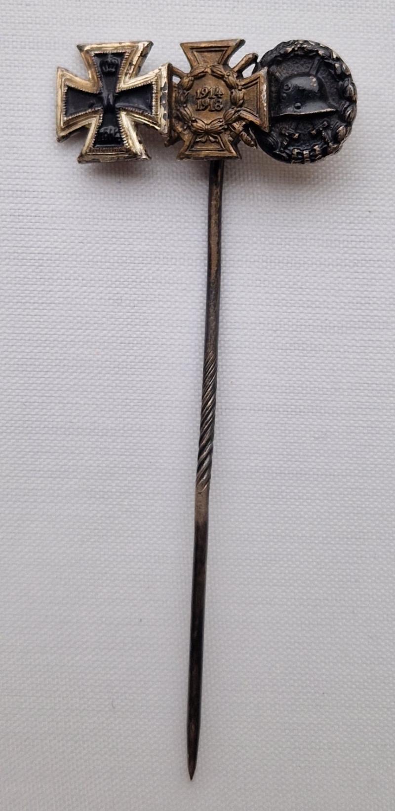3 place 1914 Iron Cross/Hindenburg Cross and Black Wound Badge stickpin by BH Mayer mm L/18 Triple marked.