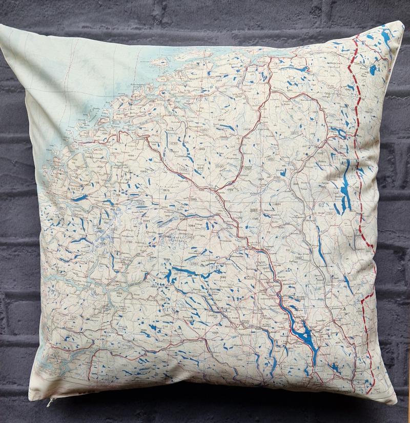 WW2 RAF silk escape map of Norway cushion.