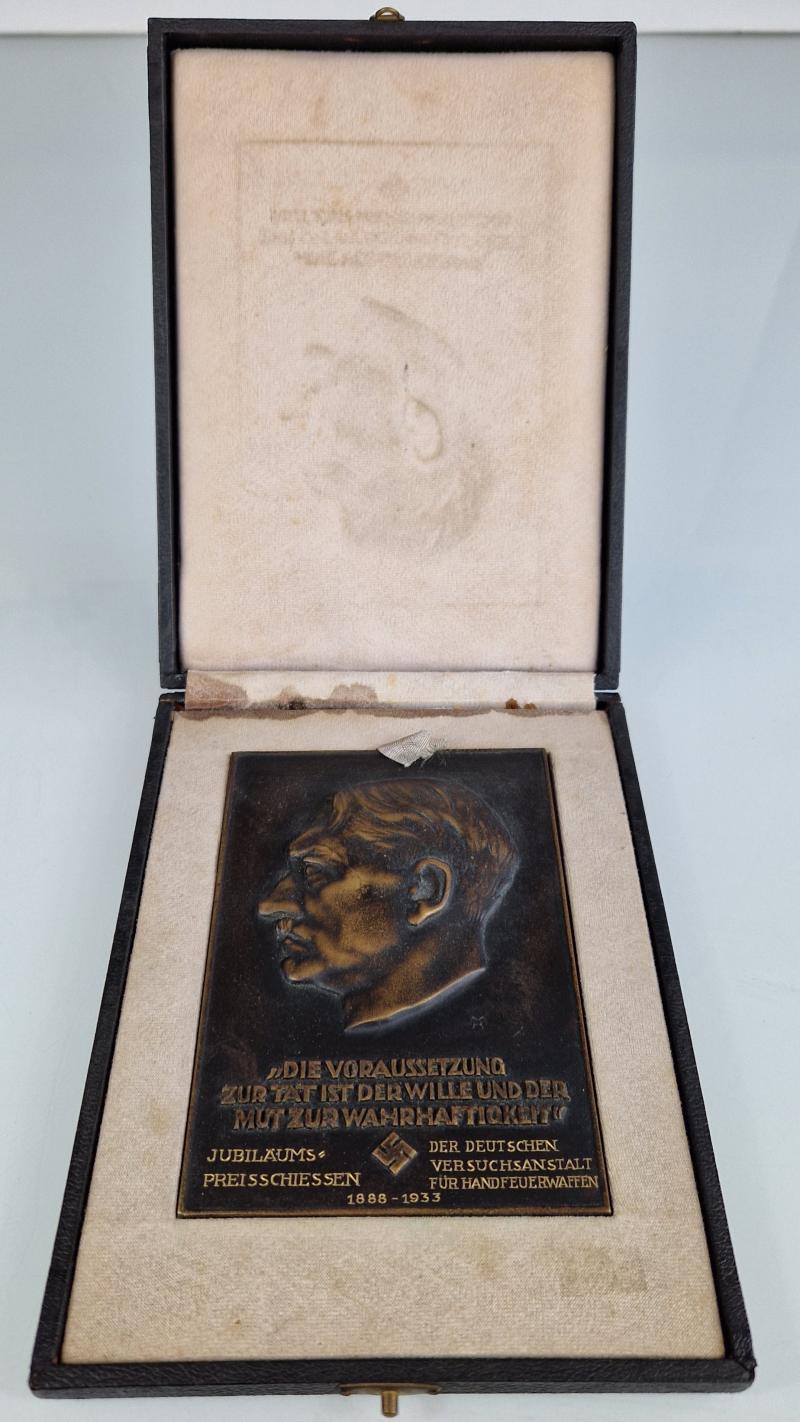 Adolf Hitler bronze Presentation plaque in original fitted case of issue.